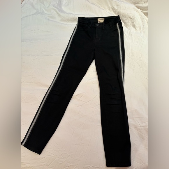 L'AGENCE 'Margot' High Rise Skinny Sliver Tuxedo Stripe Black Jeans - Picture 5 of 11